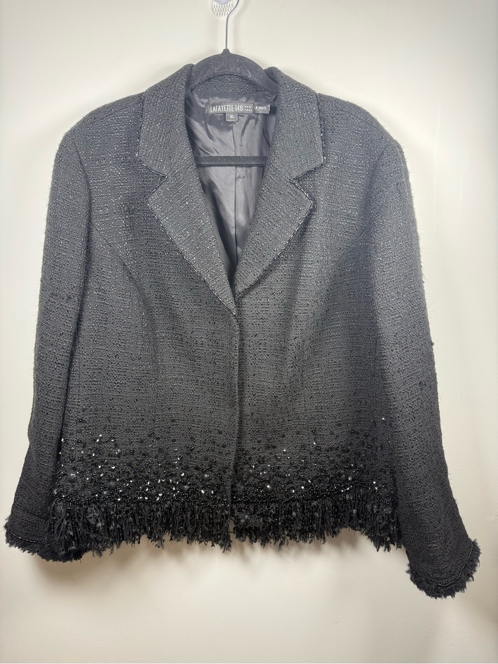 LAFAYETTE 148 NEW YORK | Beaded Tweed Fringe Trim Jacket Size 16